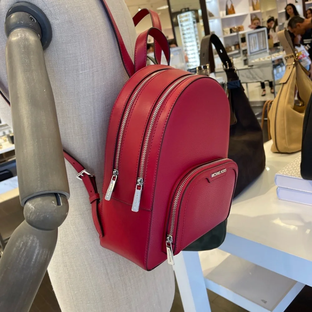 MICHAEL KORS Jaycee Md Zip Pocket Pebbled Leather Backpack Dark Raspberry NWT